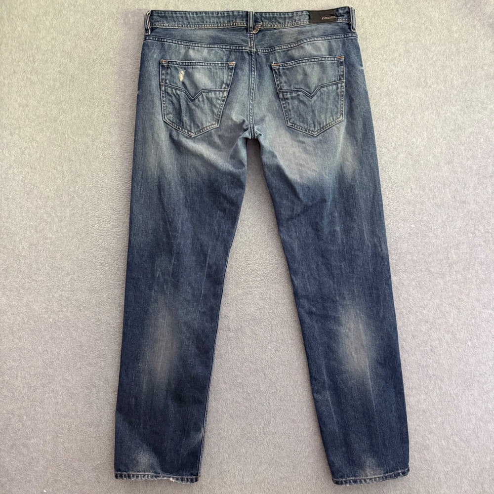 Diesel Larkee Mens 38x32 Blue Distressed Regular Straight Leg Jeans Medium Wash - Picture 6 of 12